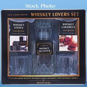 Ten Acre Whiskey Decanter Set-Glasses And Stones, Caramels-Never Been Opened